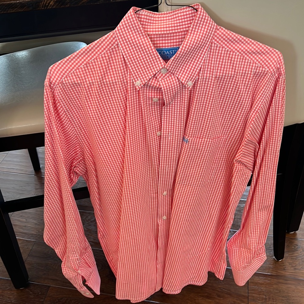 Coast mens button down. Large salmon. Huntington style